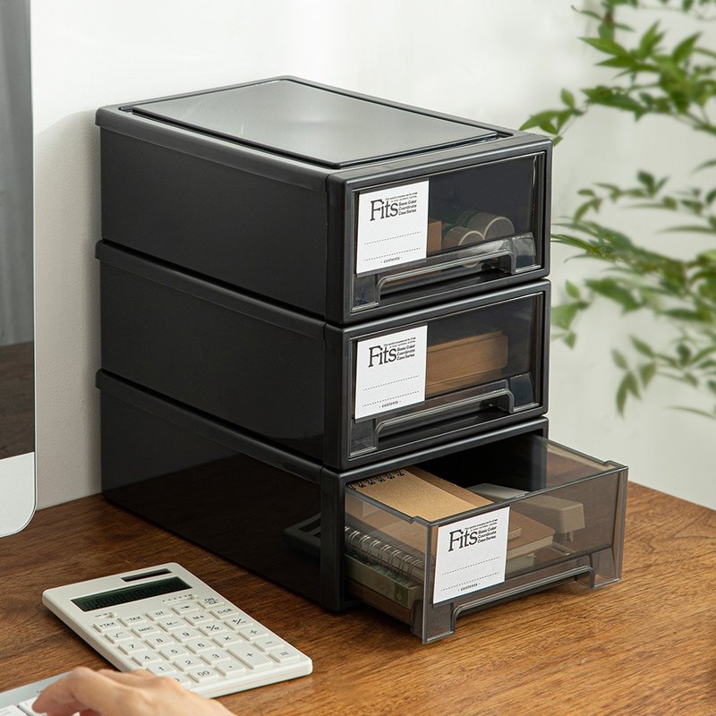 Japan Tianma Fits on-demand series 18.4 wide single-layer drawer storage box-fashion black-3 pieces - กล่องเก็บของ - พลาสติก สีดำ