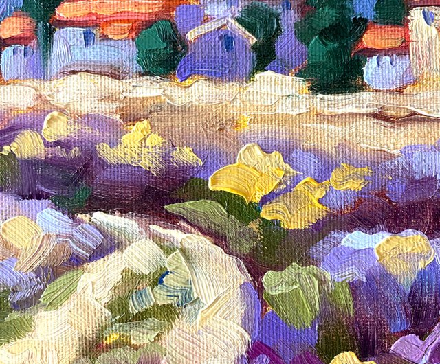 ラベンダー畑の絵画 トスカーナ オリジナルアート 風景画 油絵