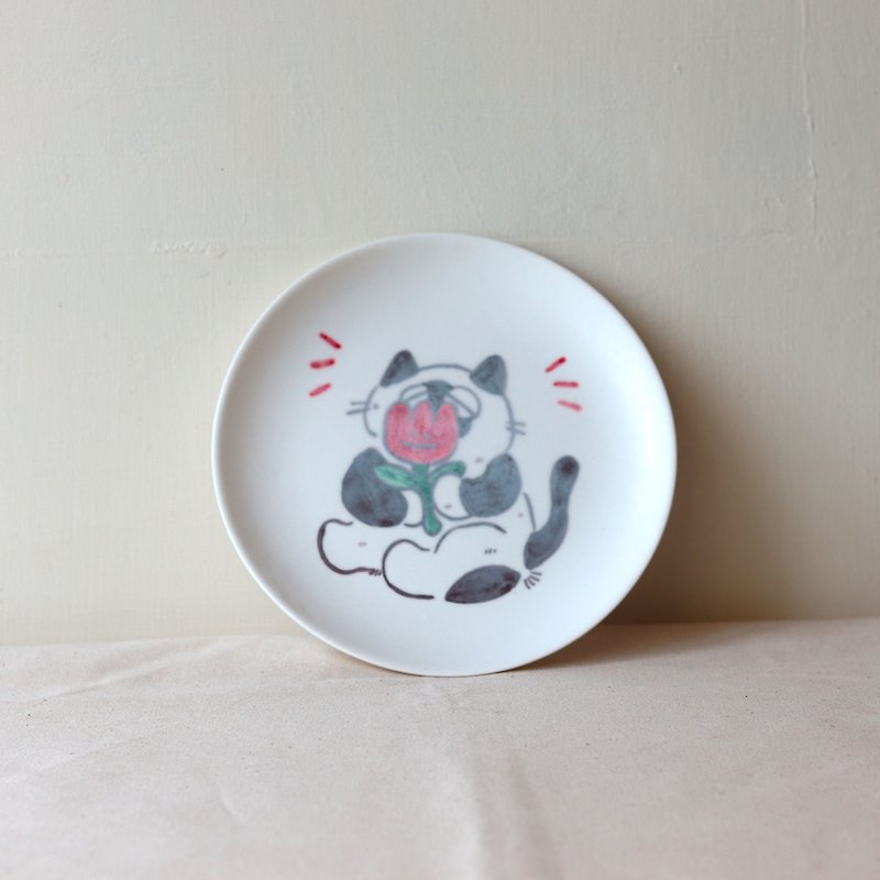 ดินเผา จานและถาด ขาว - Found Flower's Cat Ceramic Dessert Plate