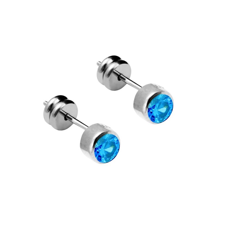 極簡晶鑽-水藍 純鈦耳針一對 六色可選 可混搭 買即贈鈦貼兩粒 - 耳環/耳夾 - 其他金屬 藍色