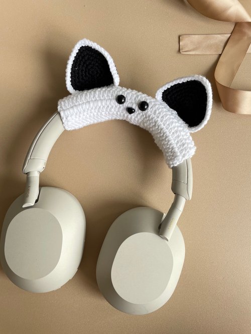 Pawpawcrochet 原創設計手工黑白撞色耳朵造型AirPod Max/索尼 XM5頭戴式保護套