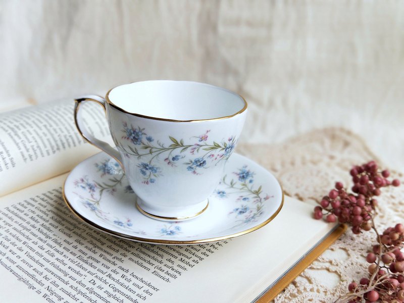【好日戀物】英國vintage/antique藍色勿忘我下午茶杯盤組 - 茶壺/茶杯/茶具 - 瓷 藍色