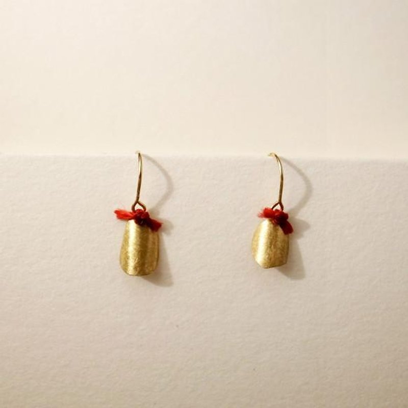 breeze 18K Gold Hook Earrings Roll (S) Red Left and Right Pair Ladies Minimalist - Earrings & Clip-ons - Precious Metals Gold
