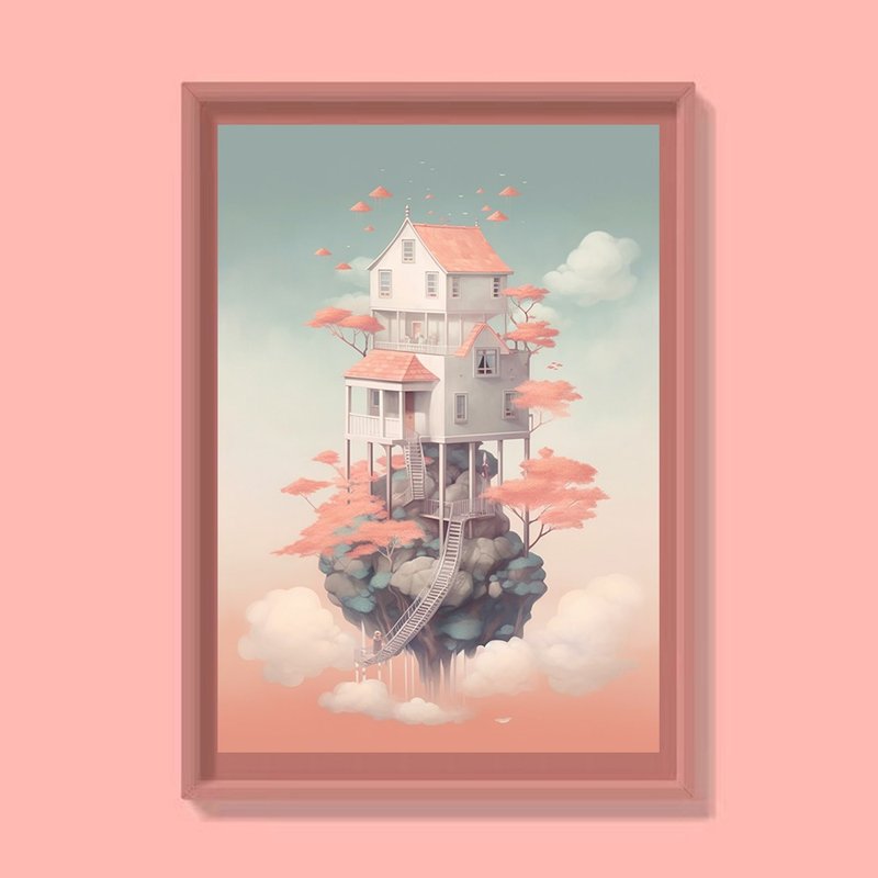 AI插畫藝術 MY DREAM HOUSE 8K藝術微噴裝飾畫 - 電子似顏繪/繪畫/插畫 - 紙 粉紅色