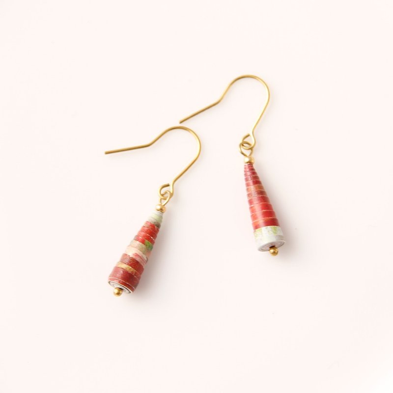 [small paper hand made / paper art / jewelry] red pattern small awl earrings - Earrings & Clip-ons - Paper Red