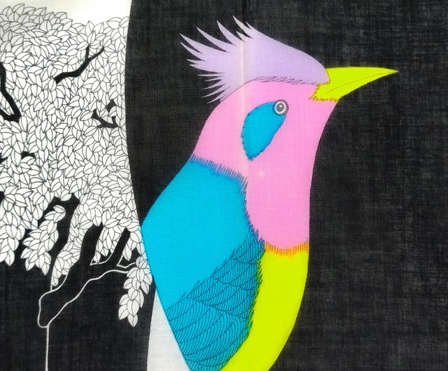 小島喜美子 ヴィンテージハンカチ 美女と鳥 18.5 x 18.5インチ