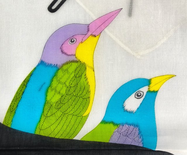 小島喜美子 ヴィンテージハンカチ 美女と鳥 18.5 x 18.5インチ