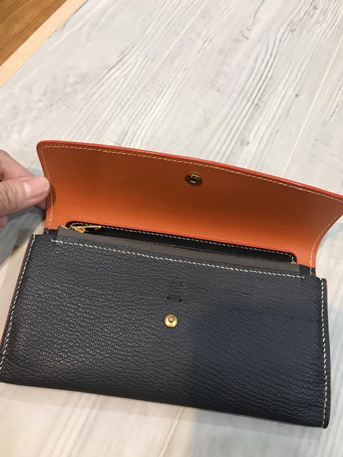 French Alran Sheepskin Envelope Long Clip Wallet (Hermes Orange