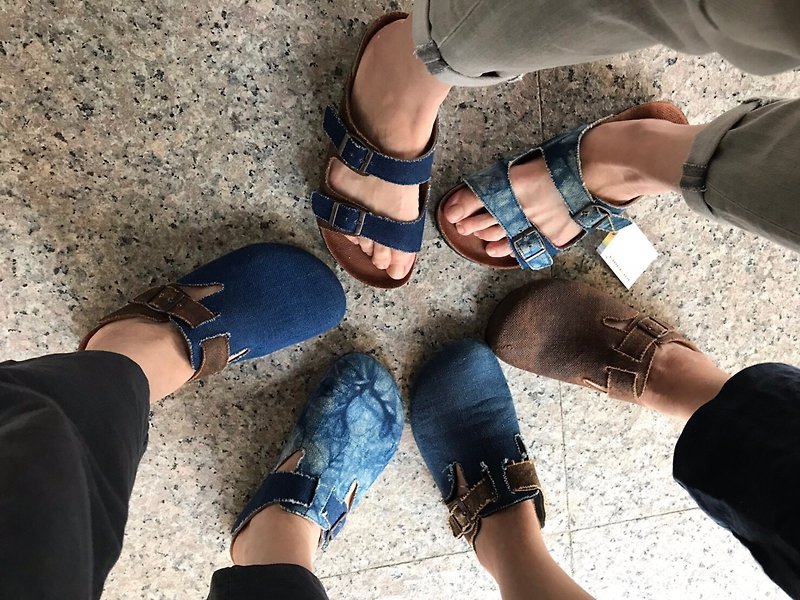 [Unique characteristics] Tianran handmade natural dyed linen double strap casual shoes - Slippers - Cotton & Hemp Multicolor