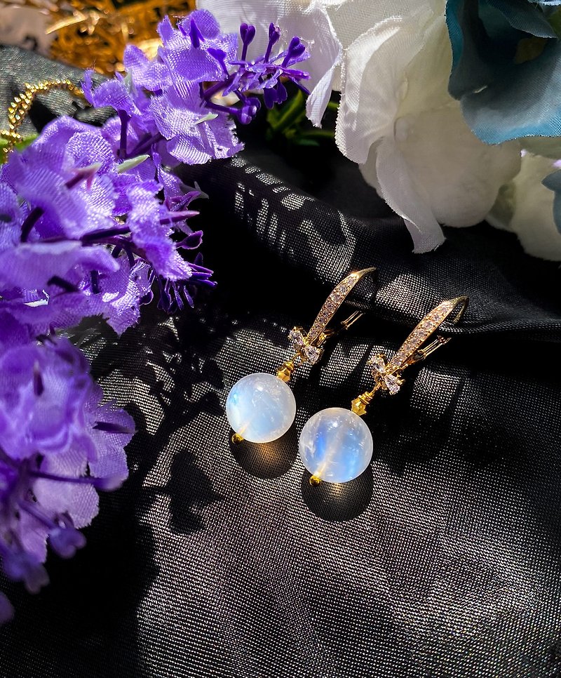 RURI | Zircon Bow Moonstone Dangle Earrings - Earrings & Clip-ons - Gemstone Transparent
