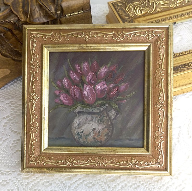 Tulips Oil Painting,Floral Wall Art,Framed Painting,Spring Flowers Art,Gift - Wall Décor - Other Materials Purple