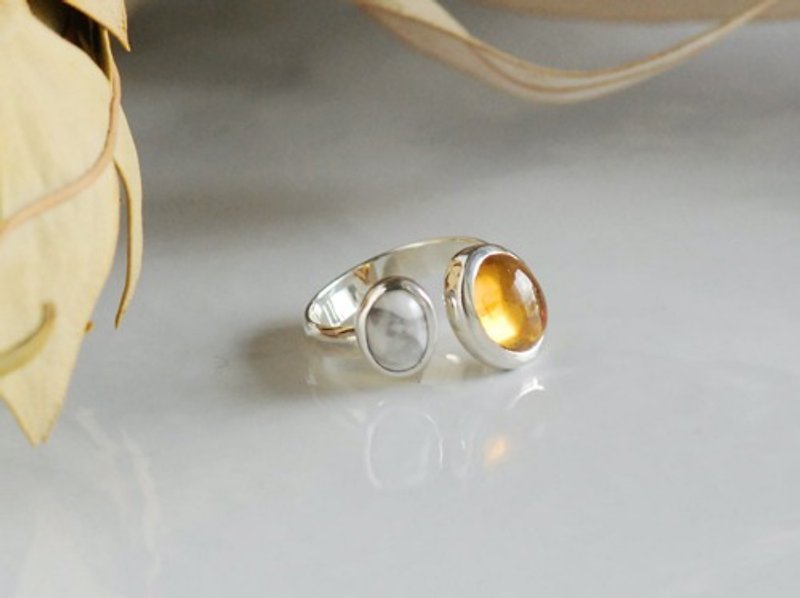 Golden Citrine / Magnesite Double Stone Ring [Made to order] - แหวนทั่วไป - เครื่องเพชรพลอย สีส้ม