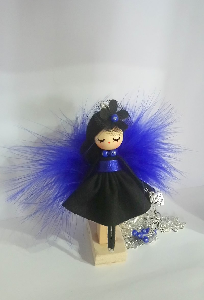 Doll necklace París - สร้อยคอ - ไม้ สีน้ำเงิน