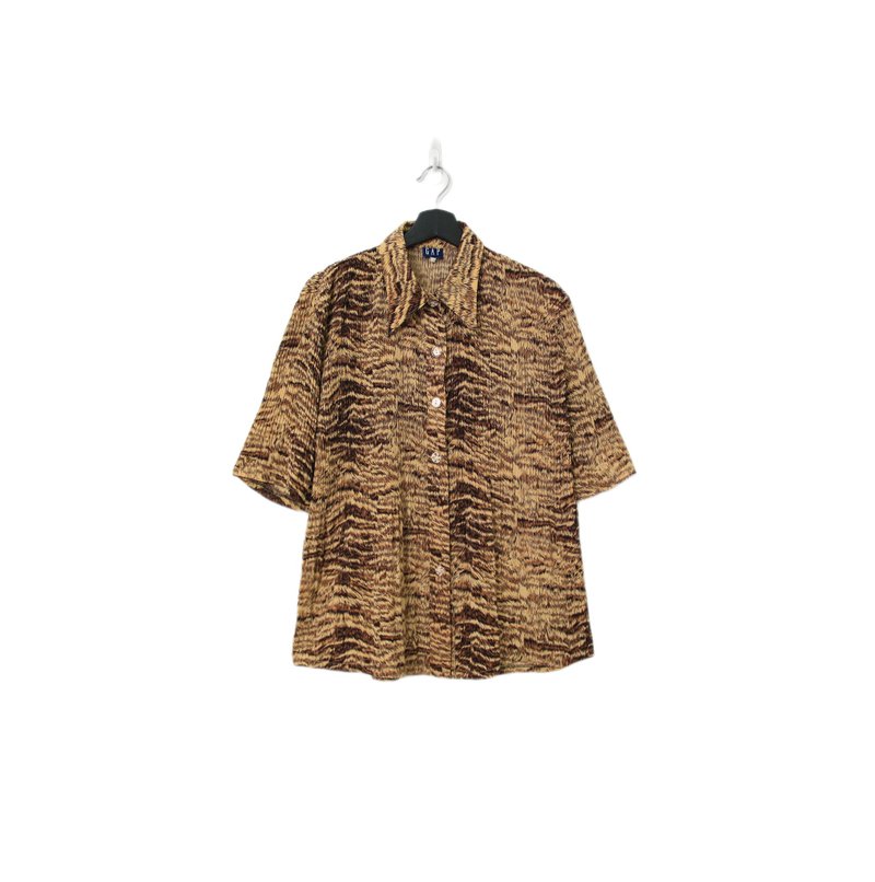 Back to Green- 袖花襯衫 虎斑 細緻百褶袖  sf-12vintage shirt - 男襯衫/休閒襯衫 - 聚酯纖維 
