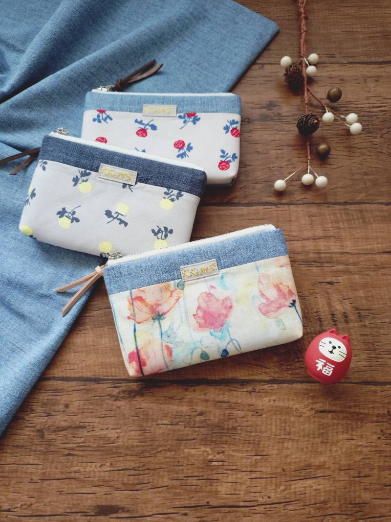 [FWL/four-layer small wallet] fresh small rose fog spring poppy Japanese first dyed French Silver onion cloth - Coin Purses - Cotton & Hemp Multicolor