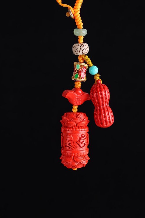 水墨 天然原礦硃砂精品紅砂蓮花六字真言包掛 鑰匙扣精品原創