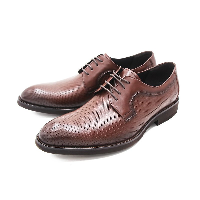 WALKING ZONE (male) pointed toe dark pattern lace-up leather shoes men's shoes-dark coffee (other black) - รองเท้าหนังผู้ชาย - หนังแท้ 