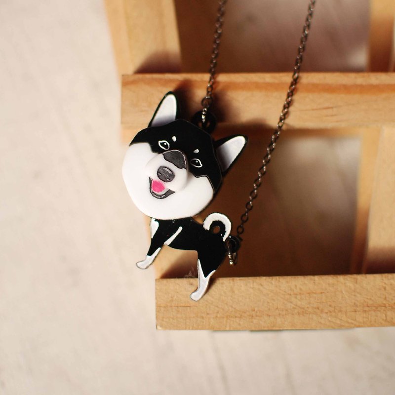 Shiba Inu/black/hairy child on the neck/top-heavy/short chain - Necklaces - Acrylic Black