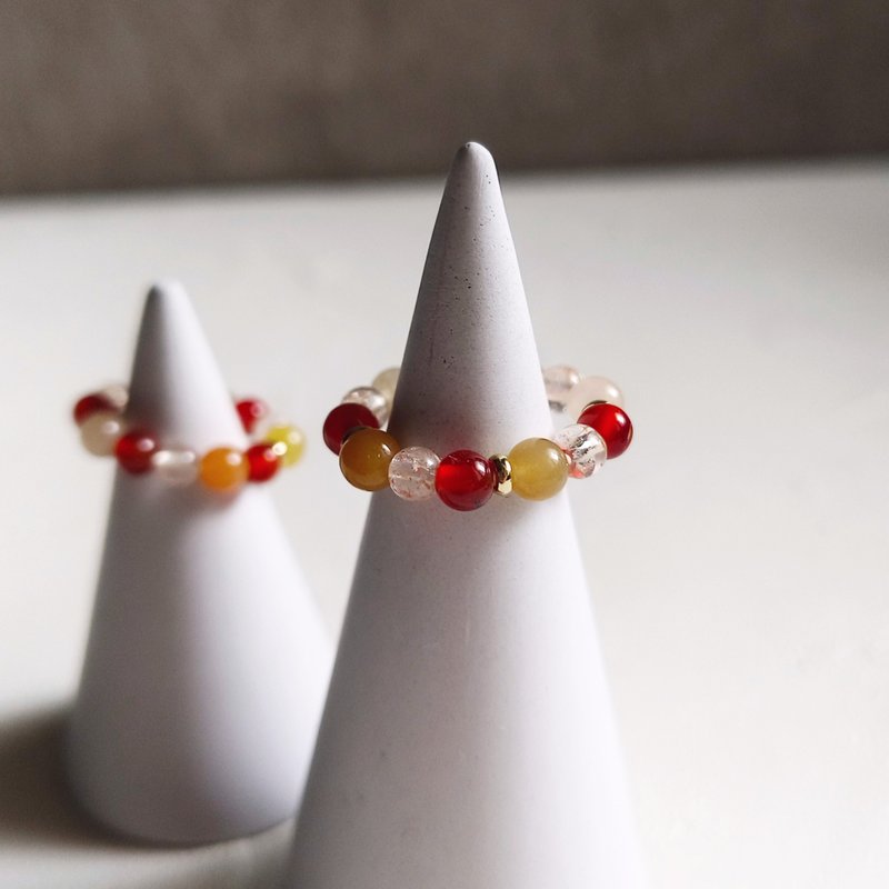 Deep Autumn Memory Natural Crystal Index Finger Ring (Golden Silk Jade, Golden Strawberry Quartz, Red Agate) Positive Energy, Career - แหวนทั่วไป - คริสตัล หลากหลายสี