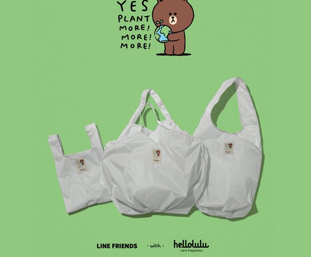 LINE FRIENDS グレーエコバッグ|ライトグレーブラウン - ショップ hellolulu Co-Lab その他 - Pinkoi