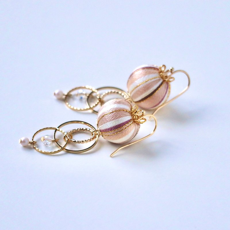 pink beige cotton ball - Earrings & Clip-ons - Cotton & Hemp Brown