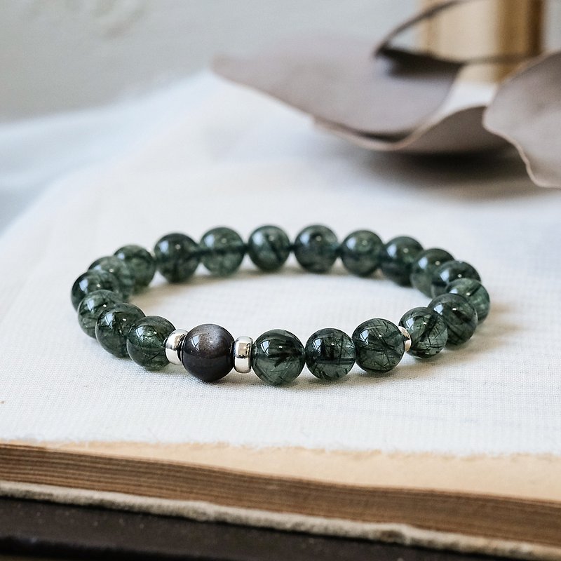 925 Silver green hair crystal Silver Stone bracelet natural ore crystal - Bracelets - Gemstone Green