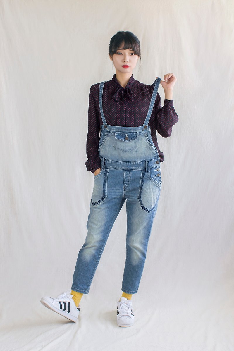 Retro brush color AB vintage sling nine pants - Overalls & Jumpsuits - Other Materials Blue