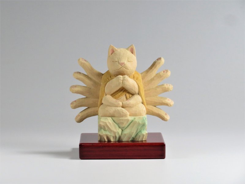 木彫り　千手観音猫仏　猫仏2201 - 人形・フィギュア - 木製 オレンジ