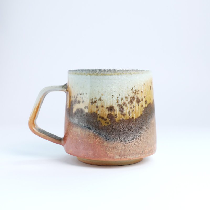 明芽窯 | 柴燒志野金彩結晶把杯 陶杯 杯子 橘紅 藝術品 蒐藏 H10 - 茶壺/茶杯/茶具 - 陶 橘色