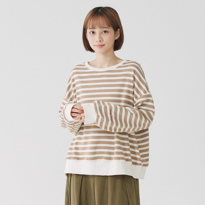【Simply Yours】條紋滾邊針織上衣 咖啡F - 女裝上衣 - 棉．麻 咖啡色