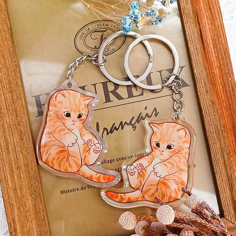 032虎斑橘貓 Tabby orange cat/晶透吊飾 stationery charm - 鑰匙圈/鎖匙扣 - 塑膠 多色
