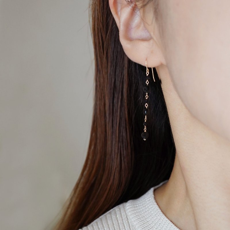 14kgf オニキスドットパターンピアス/ イヤリングクリップ - 耳環/耳夾/耳骨夾 - 石頭 黑色