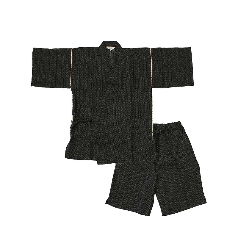 日本 和服 男士 綿麻 甚平 休閒服 睡衣 成套組 M L LL wn02 - 睡衣/家居服 - 棉．麻 黑色