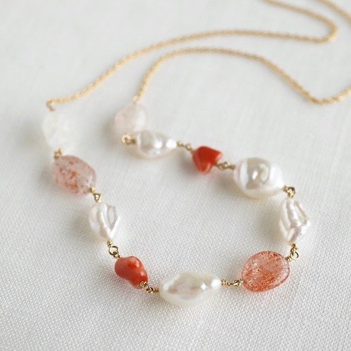 ateliersimo Sunstone and coral necklace 46cm [OP819]