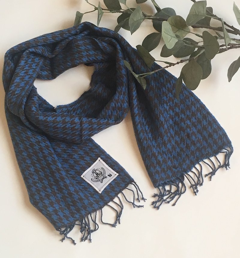 手織り チビマフラー - 絲巾 - 羊毛 藍色