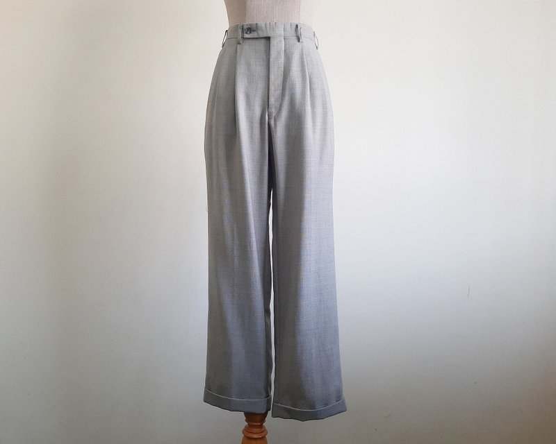 25 Waist Vintage Gray Pleated Pants Womens High Waisted Trousers Wool Pants XS - 男長褲/休閒褲 - 其他材質 灰色