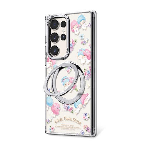 apbs 雅品仕 水晶彩鑽手機殼 三麗鷗 Samsung S25/S24/S23 360旋轉磁吸立架手機殼-花季雙子星