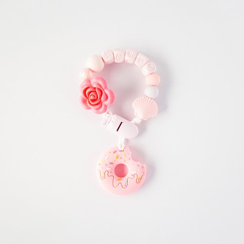 pink and blue YURUO 玫瑰 貝殼 粉色甜甜圈固齒器 / 客製化奶嘴鏈