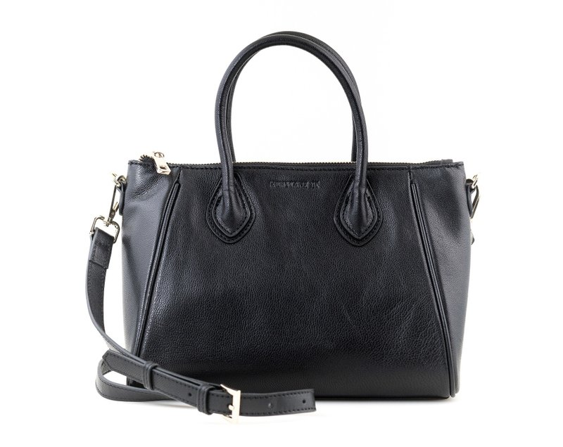 J Collection: Lambskin Satchel_Black - กระเป๋าถือ - หนังแท้ สีดำ