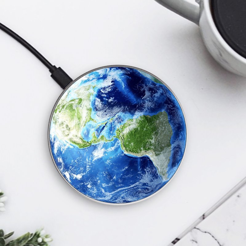 【回禮禮物】15W 深藍地球圓形快速無線充電器WC-PL-01 - 無線充電盤/板/座 - 其他金屬 藍色