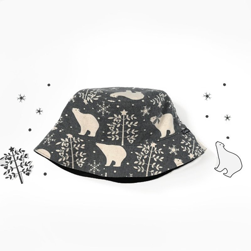 Warm sanded double-sided fisherman hat - snowflake Christmas bear (grey) - Hats & Caps - Cotton & Hemp Gray