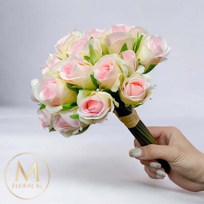 French Cilia Rose Sweetheart Pink Faux Flower Bunch (Set of 10) - Items for Display - Plastic Yellow