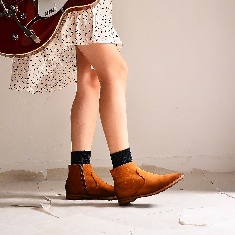 Pointy-toe Ankle Boots | Light Tan - Women's Oxford Shoes - Genuine Leather Brown