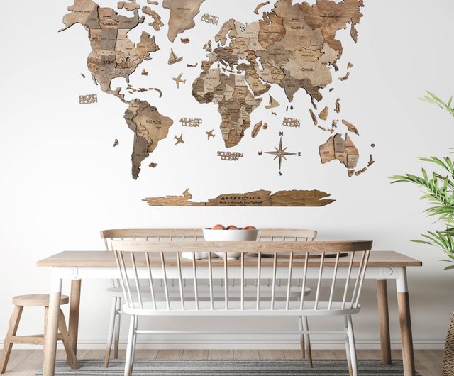 3D Wooden World Map Colorful