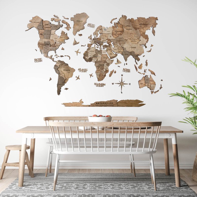Wood World Map, Bedroom Wall Decor, Wall Hanging, 3D Wood Wall Art