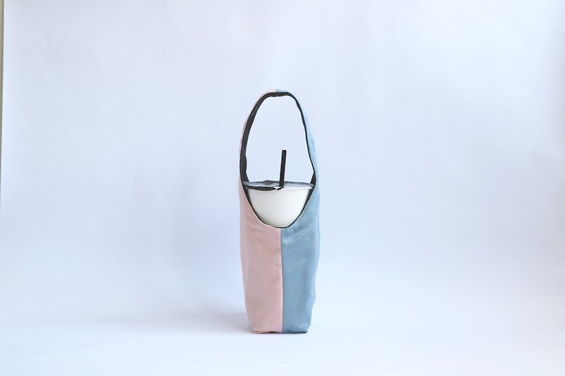 MaryWil麂皮雙面環保杯套飲料提袋-粉紅x灰藍 - 飲料提袋/杯袋/杯套 - 聚酯纖維 多色