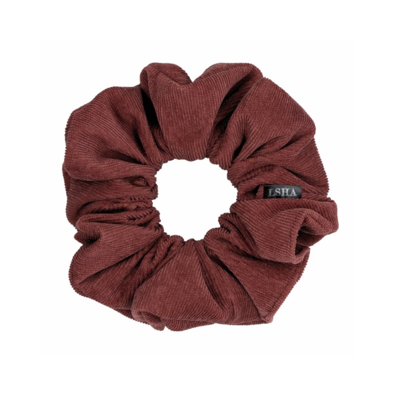 LSHA-corduroy scrunchie(bean paste color) - เครื่องประดับผม - ผ้าฝ้าย/ผ้าลินิน สีแดง