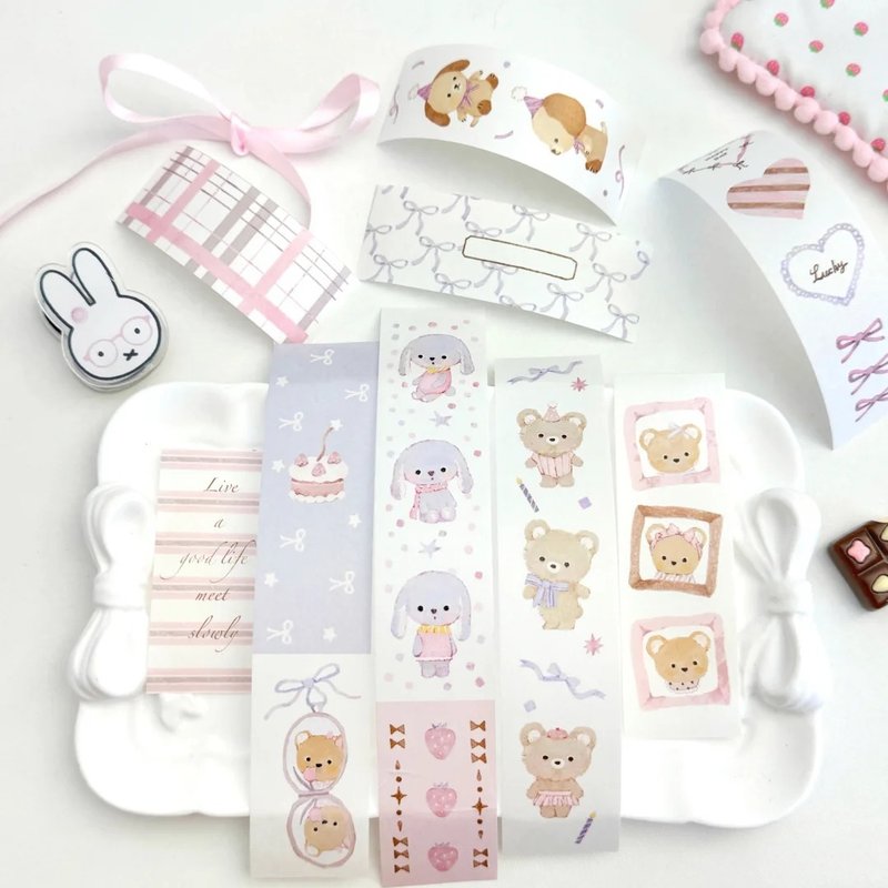 布偶派 ピンクの夢 童画タッチ 和紙テープ 10m巻 - マスキングテープ・PET テープ - その他の素材 多色