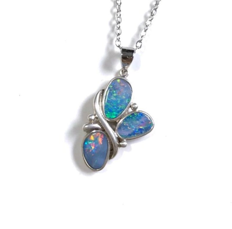 Australian Opal Necklace, Natural Australia Opal Pendant, Opal Silver necklace - Necklaces - Sterling Silver 