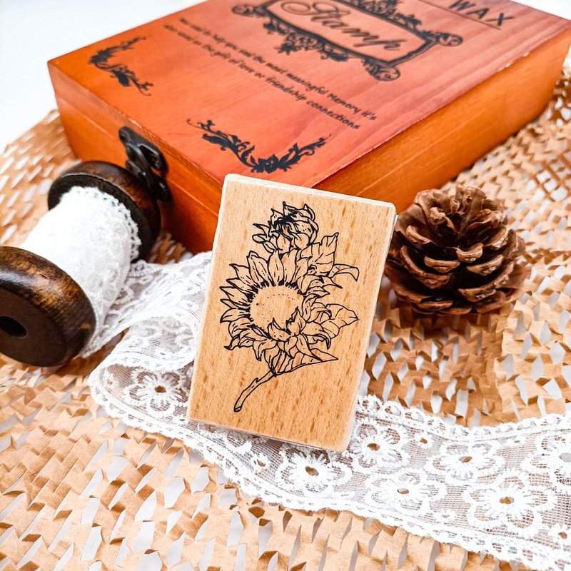 3E112_向日葵B/ Sunflower.B/櫸木印章 Wood Rubber Stamp - Stamps & Stamp Pads - Wood Khaki